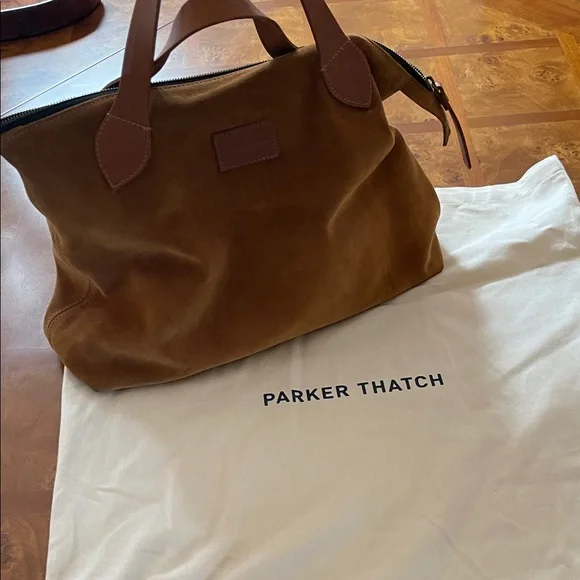 Parker Thatch Charlie Carmel Suede Leather Satchel - Picture 8 of 9